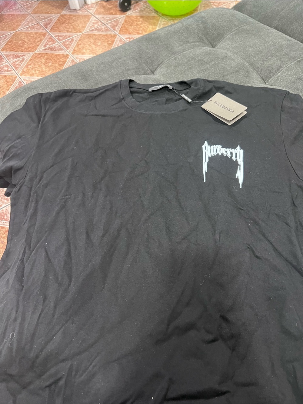 Balenciaga Black Short Sleeve Tee with White Drip Logo